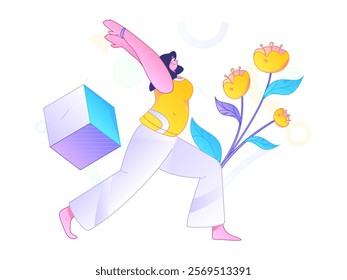 Practicing yoga, physical and mental health, flat vector character concept, operation hand drawn illustration
