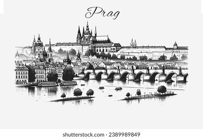 Prag Skyline Panorama Vektor Ilustración