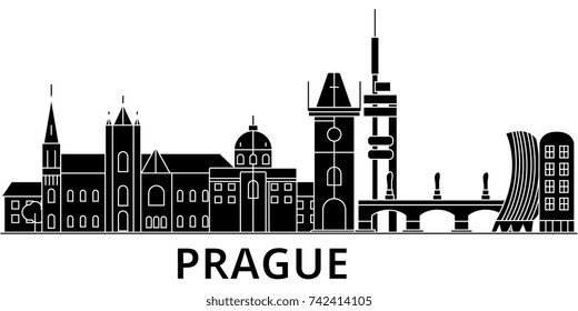 Prague architecture vector city skyline, travel cityscape with landmarks, buildings, isolated sights on background