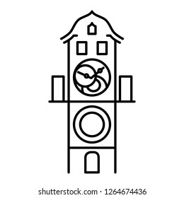 Prague astronomical clock isolated icon simple black outline