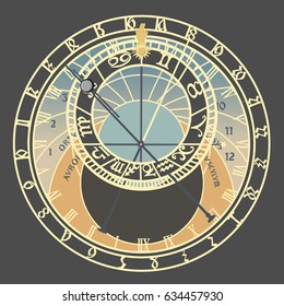 Prague Astronomical Clock - vector graphic