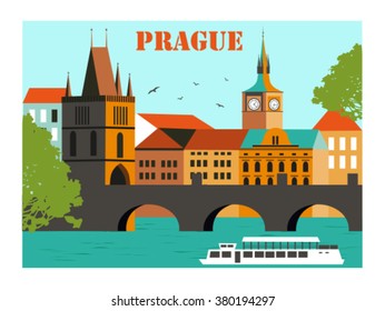 Prague bridge, Czech Republic. Vector