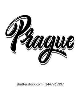 Prague (capital of Czech ).  Lettering phrase on white background. Design element for poster, banner, t shirt, emblem. Vector illustration