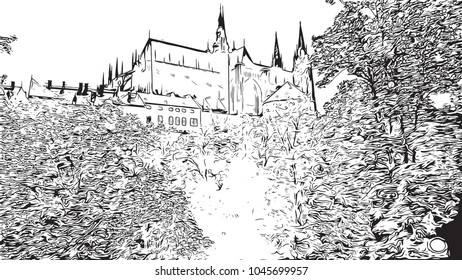 Prague Capital of the Czech Republic. Hand drawn sketch illustration in vector.