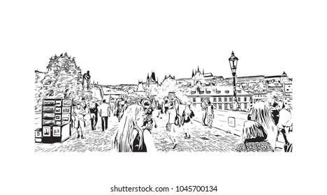 Prague Capital of the Czech Republic. Hand drawn sketch illustration in vector.