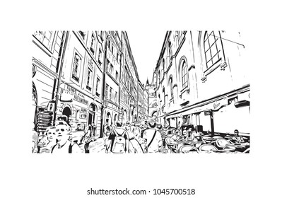 Prague Capital of the Czech Republic. Hand drawn sketch illustration in vector.