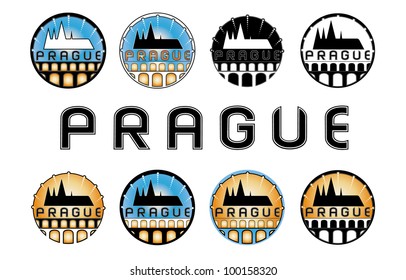 Prague castle and bridge vector design