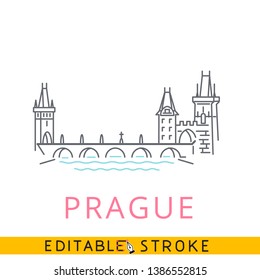 Prague, Charles Bridge, Czech. Easy editable stroke thin line icon.