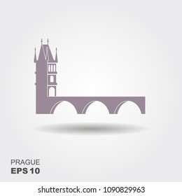 Prague Charles Bridge vector Illustration. Flat icon with shadow