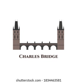 Prague Charles Bridge vector Illustration. A historic bridge that crosses the Vltava (Moldau) river in Prague, Czech Republic. One of the most beautiful places in the world definitely