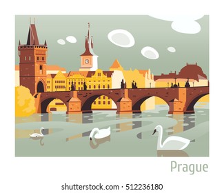 Prague Charles Bridge vector Illustration 