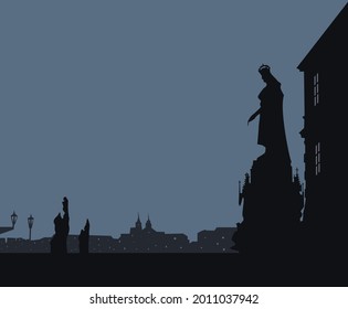 Prague Charles bridge view dark mood 