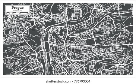 Prague Chezh Republic Map in Retro Style. Vector Illustration. Outline Map.