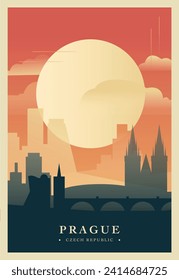 Afiche de brutalismo de la ciudad de Praga con horizonte abstracto, cityscape retro ilustración vectorial. Portada de viajes de la República Checa, folleto, folleto, folleto, imagen de la plantilla de presentación de negocios