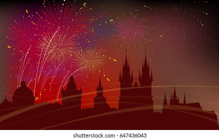 Prague City, Celebration, Fireworks