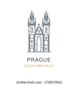 Prague city, Czech Republic. Line icon of the famous and largest city in Europe. Outline icon for web, mobile, and infographics. Landmark and famous building. Vector illustration, white isolated. 