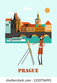 Prague city in Czech Republic. Vector