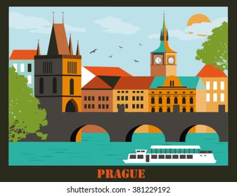 Prague city in Czech Republic. Vector