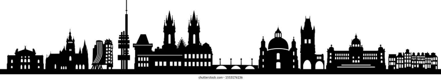 Prague City Czech Skyline Vector Silhouette