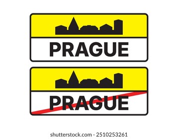 Ilustración de señales de tráfico de entrada y salida de la ciudad de Praga