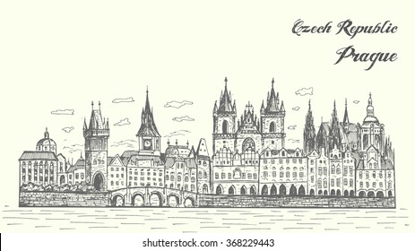 Prague city hand drawn, isolated ,vector illustration