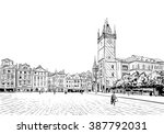 Prague city hand drawn sketch. European city, vector illustration