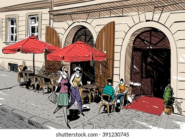 Prague city hand drawn sketch. European city, vector illustration