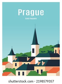 paisaje de la ciudad de praga. ilustración vectorial con estilo minimalista colorido y plano.