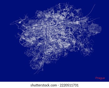 Mapa de la ciudad de Praga con carreteras y calles, República Checa. Ilustración del contorno del vector.