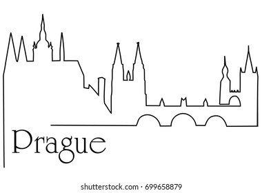 Prague city one line drawing background