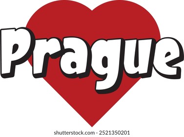 Praga ciudad ​​texto con corazón rojo adecuado para el logotipo o el diseño