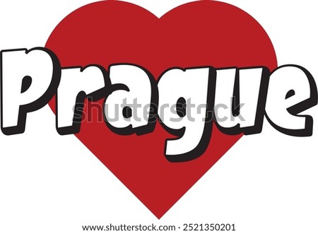 Prague city ​​text with red heart suitable for logo or design