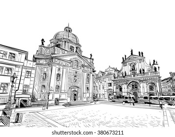 Prague city sketch hand drawn. Vector illustration