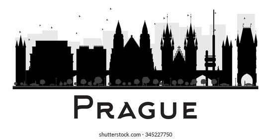 Prague City skyline black and white silhouette. Vector illustration. Simple flat concept for tourism presentation, banner, placard or web site. Business travel concept. Cityscape with landmarks