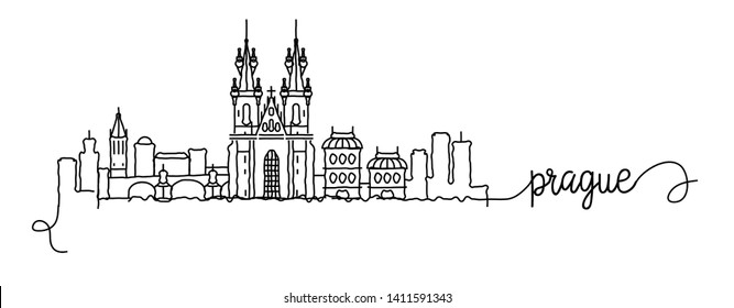 Prague City Skyline Doodle Sign