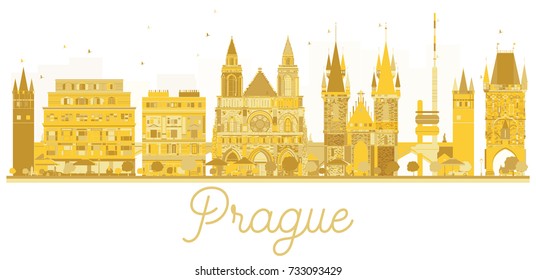 Prague City skyline golden silhouette. Vector illustration. Business travel concept. Prague Cityscape with landmarks