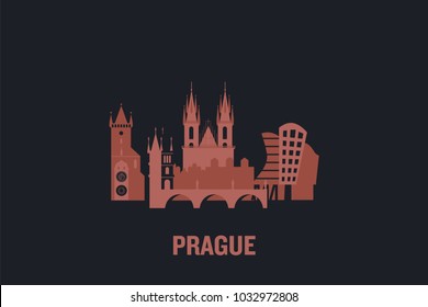 Prague city skyline illustration. Flat vector design.