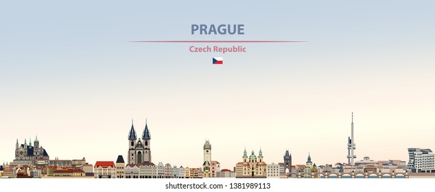 Prague city skyline on colorful gradient beautiful daytime background. Vector illustration