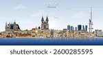 Prague city skyline on gradient beautiful day sky background. Vector illustration
