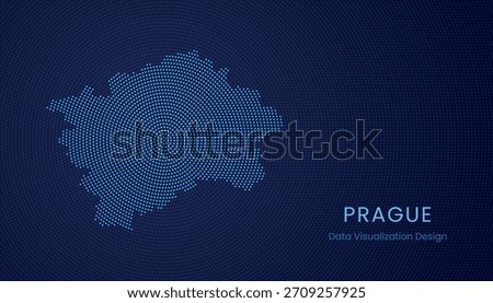 Prague city stylized dotted map in modern circular data tech visualization concept.