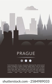 Prague city template for website, presentation, front page, invitation, publication sheet with skyline, landmarks. Vector Czech Republic image layout, simple and grayscale