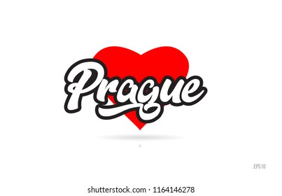 prague city text design with red heart typographic icon design suitable for touristic promotion