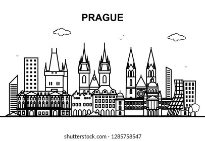 Prague City Tour Cityscape Skyline Line Outline Illustration