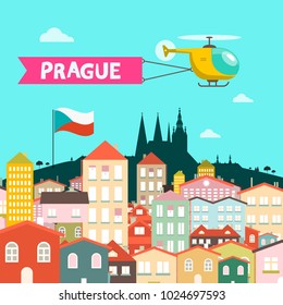 Prague City. Vector Flat Design Czech Republic Town Illustration.