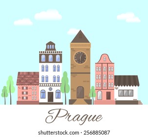 Prague  cityscape. Flat design illustration.