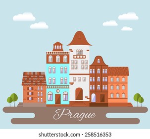 Prague  cityscape. Flat design illustration.