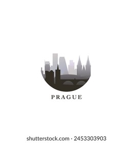 Prague cityscape, gradient vector badge, flat skyline logo, icon. Czech Republic capital city round emblem idea with landmarks and building silhouettes. Isolated graphic