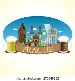 Prague cityscape landmarks. Flat design vector illustration. Czech Republic