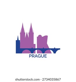 Prague cityscape, skyline, panoramic vector logo, icon, clipart. Czech Republic city emblem contour with landmarks and buildings silhouettes