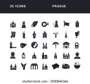 Praga. Colección de iconos monocromos perfectamente simples para el diseño web, aplicación y los proyectos más modernos. Paquete universal de signos clásicos para la categoría Países y ciudades.